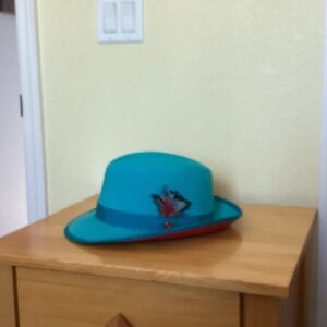 Vibrant Teal Fedora with Red Detail